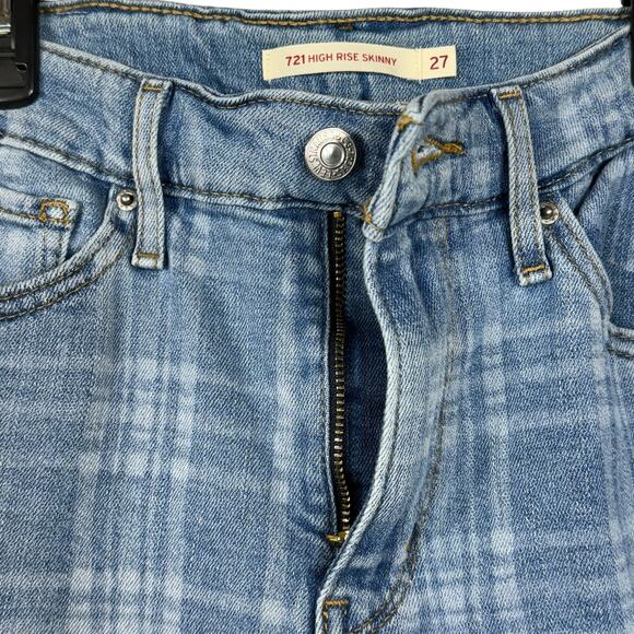 Levi’s 721 SZ 27 High-Rise Skinny Jeans Plaid Stretch Zip-Fly Pockets Blue Women - Picture 3 of 12